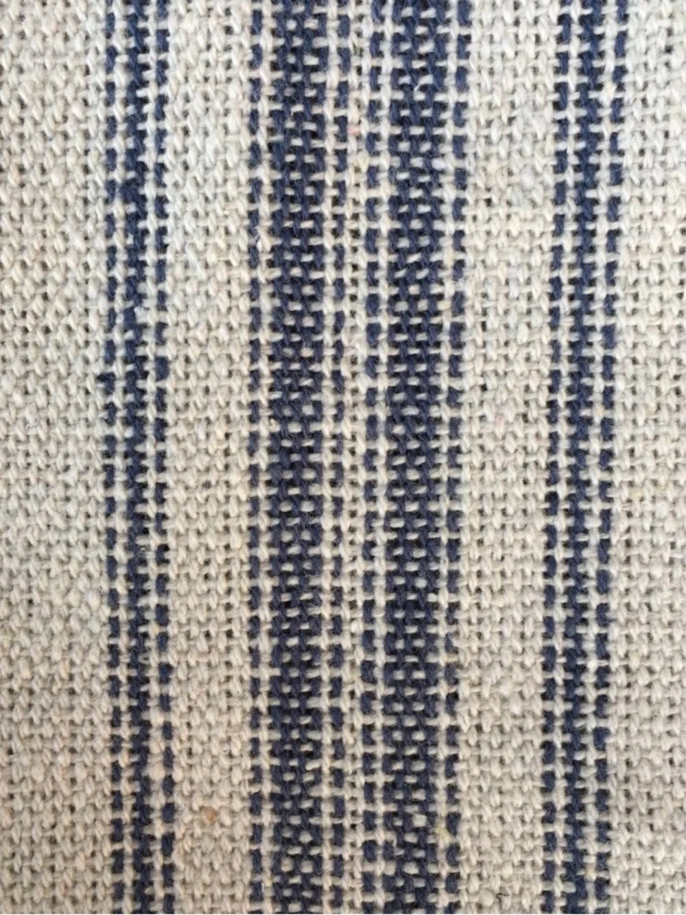 Vintage inspired Grain Sack Fabric Yard Blue Ivory Striped Natural 70% Cotton